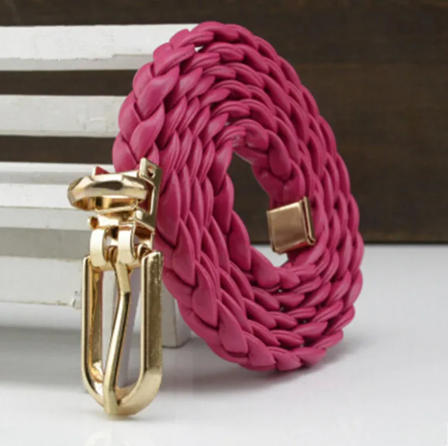 Rose Red Ремни женские плетеные тонкие пояс Ceinture Повседневный женский тонкий ремень с пряжкой конфетное обтягивающее платье с поясом аксессуары - Цвет: Rose Red