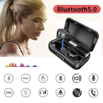 

X13 TWS 5.0 Bluetooth Earphone Stereo Headset Wireless Headphone IPX7 Waterproof Earphone 5000MAh LED Smart Power Bank Black
