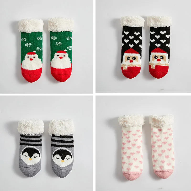 Children's Socks For Newborns Girls Boys Baby Anti-slip Child  Plus Thick Terry Warm Winter Cute Christmas Socks For Kids 0-6Y 6