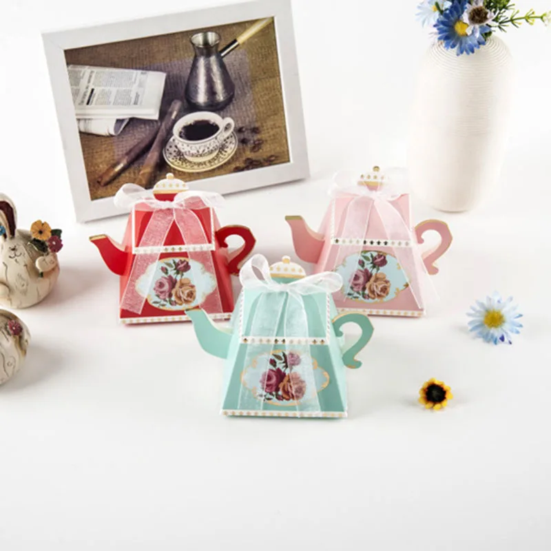 

50 Pcs Royal Teapot Candy Boxes Mini Teapot Wedding Favor Boxes with Ribbons Wedding Birthday MYDING