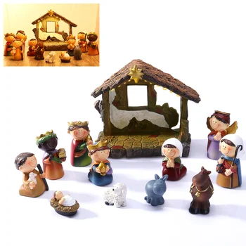 

UNOMOR Christmas Nativity Scene Resin Nativity Figurines Ornament Nativity Set Stable for Home Church Decoration