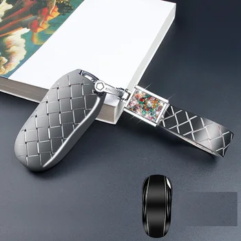 

Car Key Case Cover Soft case protection with Crystal diamond keychain ring Soft glue Woven pattern shell for Tesla MODEL X