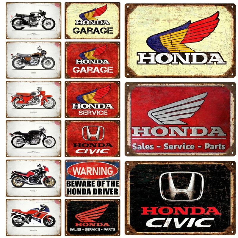 Honda Garage Car Plaque Metal Vintage Tin Sign Shabby Chic Decor Metal