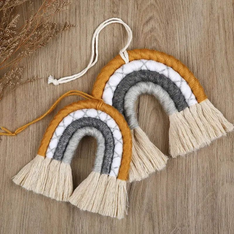 INS Nordic Home Weaving Hand-Woven Rainbow Tapestry Cotton Tassel Wall Hanging Toy Baby Girls Room Decor Nursery Home Decor