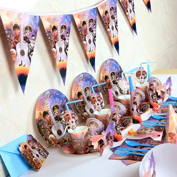 

41pcs/lot COCO Theme Party Decoration Disposable Tableware Set Plates Cups Napkins For Children Birthday Party Supplies