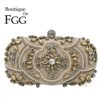 Boutique De FGG-Bolso De mano con cuentas para mujer, Pochette Formal para cena, cóctel, nupcial, con diamantes De imitación, Bolsa De Fiesta femenina