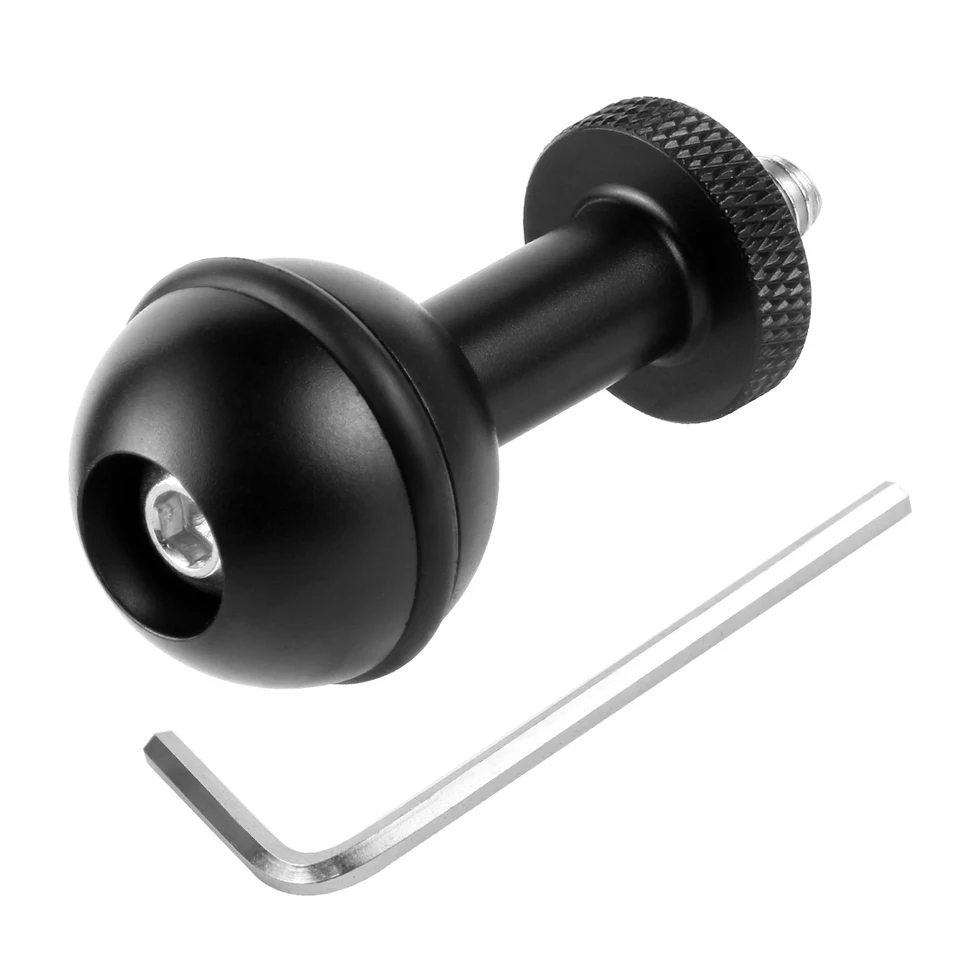 CNC 1 inch Ball Head Adapter 1/4" M5 Adjustable Screw Fixed Mount for GoPro Camera Underwater Diving Bracket Tray Light Clamp
