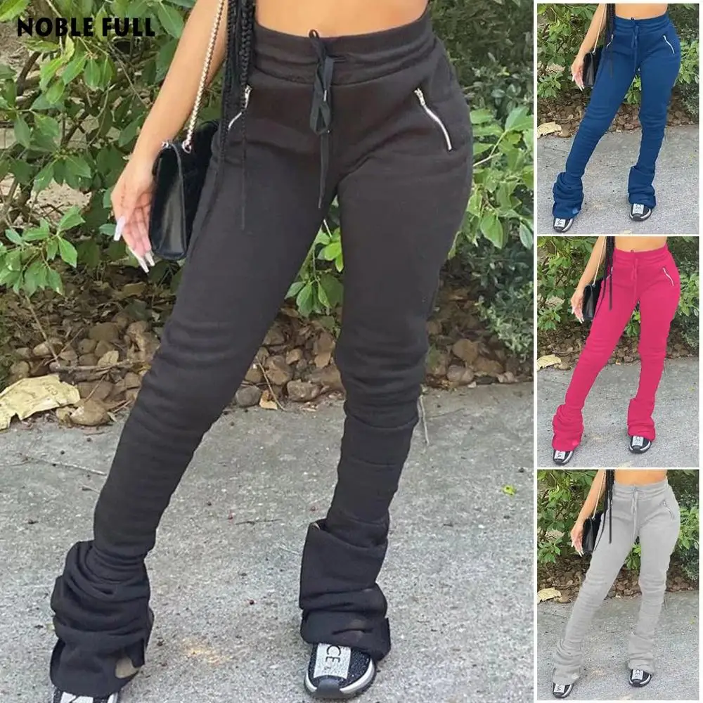

Fabric Zipper Pocket Stacked Casual Pants Loose Item Wholesale Lots Stacked Sweatpants Women Fashion Pants Clothing