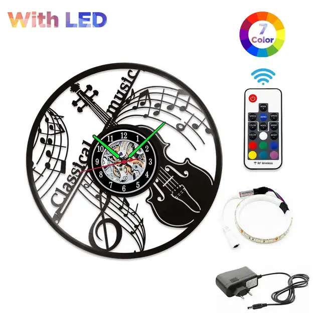 MCDFL Vinyl Record Wall Clock Modern Design Home Living Room Decoration Watch Clocks Object House Minimalist Decor Accessories W357-With LED