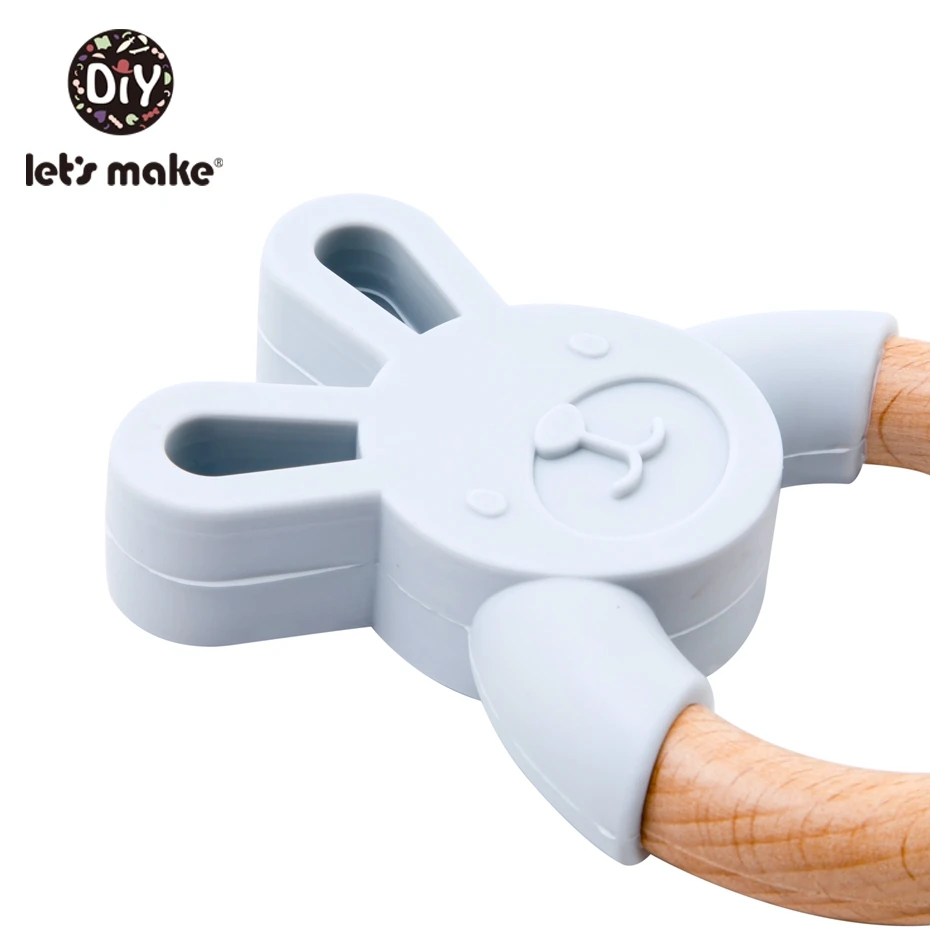 Let's Make детский прорезыватель, 1 шт., силиконовые игрушки в форме кролика для прорезывания зубов, кольцо из бука, пищевая детская кровать, подвесные погремушки, игрушки