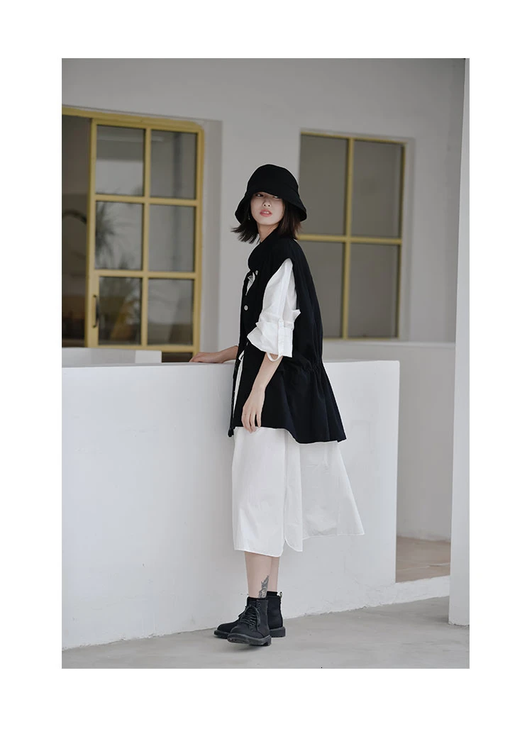 [EAM] женское белое платье-рубашка большого размера с завязками на талии, новинка, с отворотом, с длинным рукавом, свободный крой, мода, весна-осень, 1B596