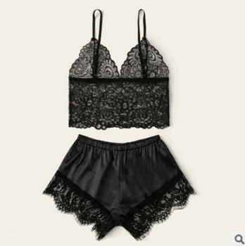 

Size Women's Sleepwear Sexy Lingerie Set Satin Pajama Set Sexy Temptation Babydoll 2pcs Nightwear Cami Top And Shorts пижама