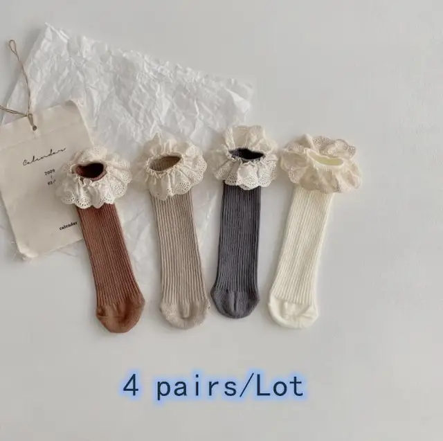 4 Pairs/lot New Baby Girls Socks Long Socks Kids Knee Length Soft Cotton Baby Socks Kids 0-8 Years Knee High Socks 4 pairs2 FG202