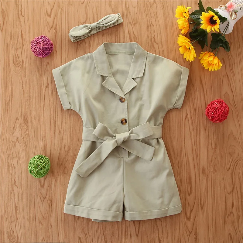 Bear Leader/комплект одежды для девочек; летняя детская одежда с галстуком-бабочкой на талии; комбинезон с повязкой на голову; детская одежда