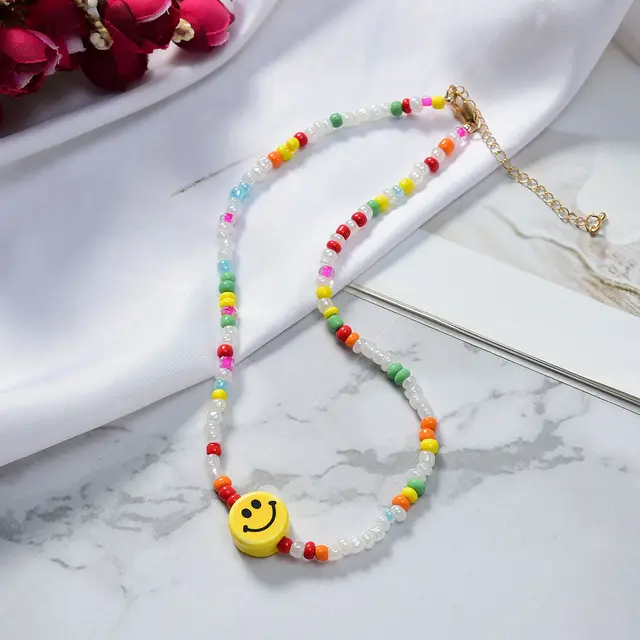 Neon Multi Color Bead Smiley Face Necklace | Adina Eden Jewels