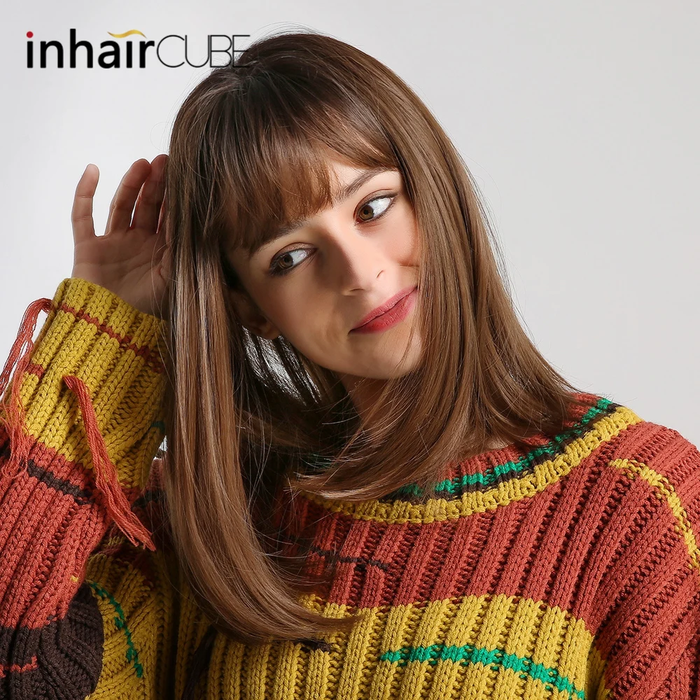 Inhaircube длинные прямые Омбре коричневые Косплей темные корни INS синтетические