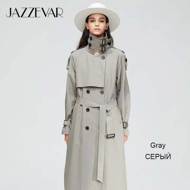 JAZZEVAR Новое поступление осенний серый плащ женский двубортный плиссированный длинный верхняя одежда для леди высокое качество пальто для женщин 9003-1 - Цвет: gray XTS02