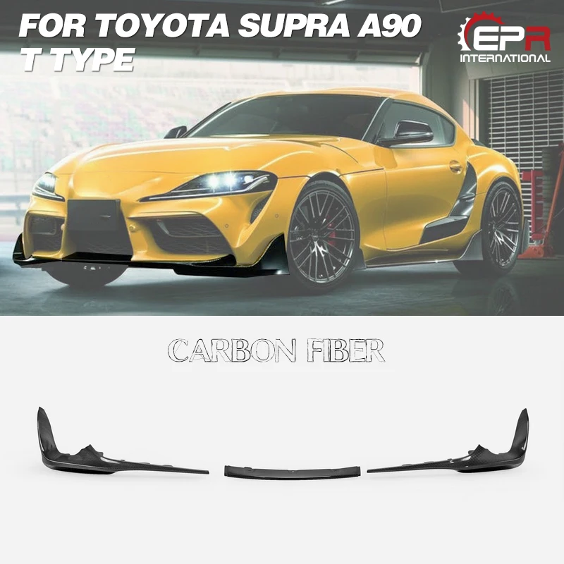 PI-qiang For Toyota 2019 On Supra A90 T Type Carbon Fiber Front Lip 3pcs Glossy Finish Bumper Splitter Set Fibre Tuning Kit | Автомобили и