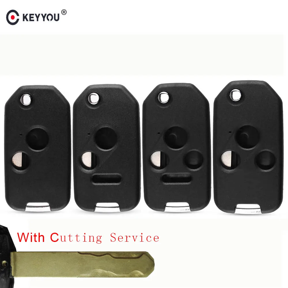 

KEYYOU 2/3/4 Button Cutting Key Blade Flip Remote Car Key Shell for Honda Fit Civic CRV Jazz HRV Foliding Cut Key Blank Fob Case