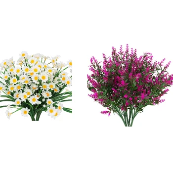 

12 Pcs Lifelike Uv Resistant Fake Shrubs Greenery Bushes Bouquet Decor, 6 Pcs Artificial Daisies Flowers White & 6 Pcs Artificia