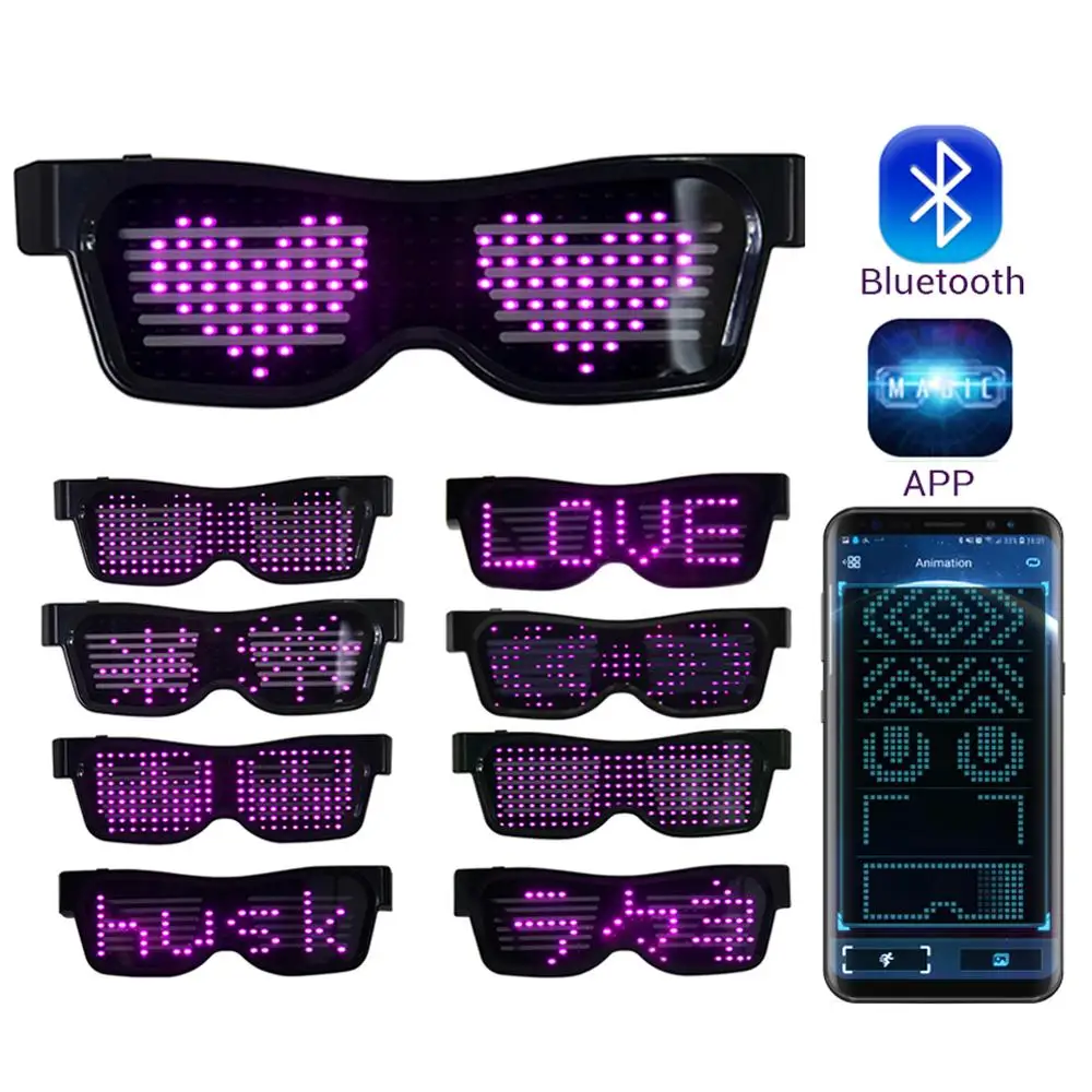 Kaufen Magie Bluetooth Led Party Brille APP Control Schild Leucht Brille USB Ladung DIY App Control Multi lingual Schnell Flash led