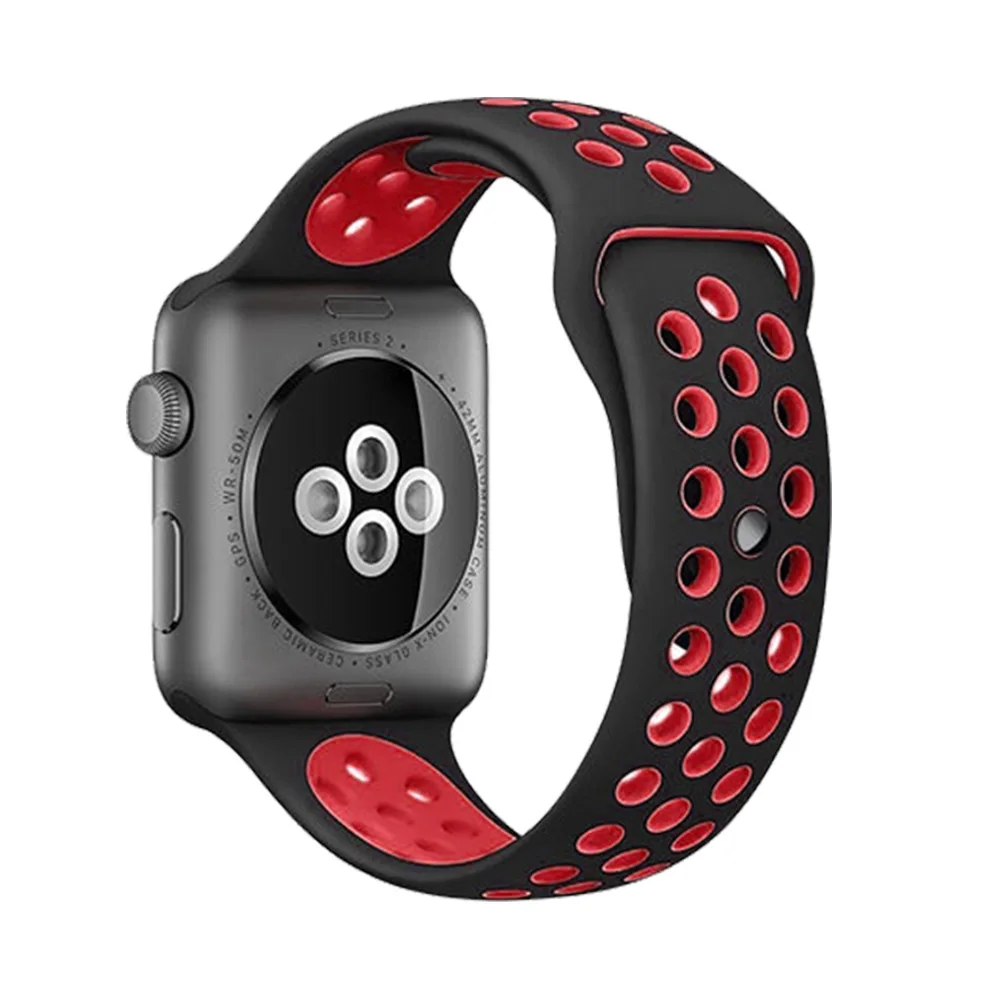 High quality 42mm 38mm 40mm 44mm strap for iphone watch band sports link Bracelet for Apple Watch band Silicone series 5 4 3 2 1 - Цвет ремешка: Black with red