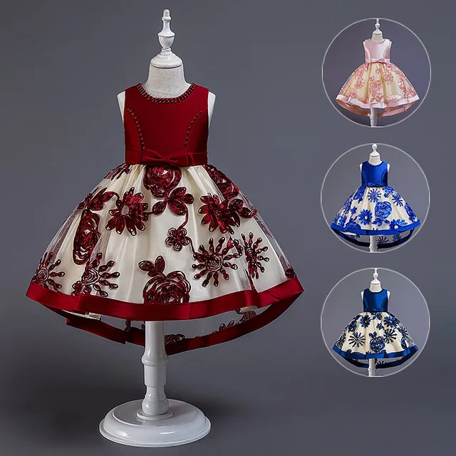 Платье для девочек; элегантные Детские платья для девочек; костюм с бусинами и цветами; Детские вечерние платья бордового цвета; свадебное платье; Infantil Vestidos