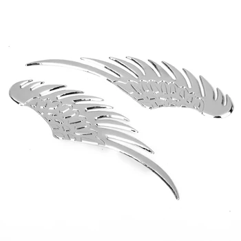

Pair Of 3D Angel Wings Style Car Auto Vehicle Metal Sticker Decals - Silver