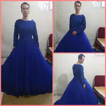 Vestido de festa Королевское синее бальное платье с длинными рукавами Выпускные платья мусульманское кружево с аппликацией и бисером принцесса Пышное Платье На Выпускной платья