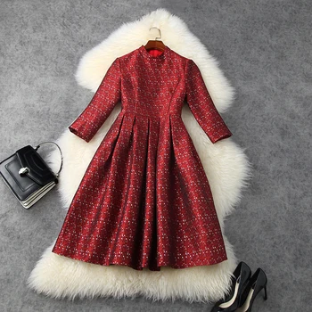 

2020 NEW superior quality spring Retro jacquard Celebrities office dress Casual Women autumn winter Vintage Casual Party dresses