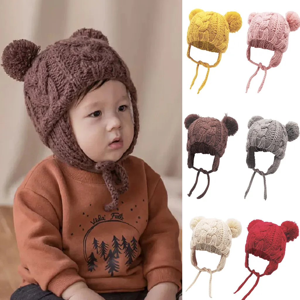 

Fashion Children Winter Hats Cute Ears Warm Caps Knitted Warm Out door Winter Hats For Girl Boy #H
