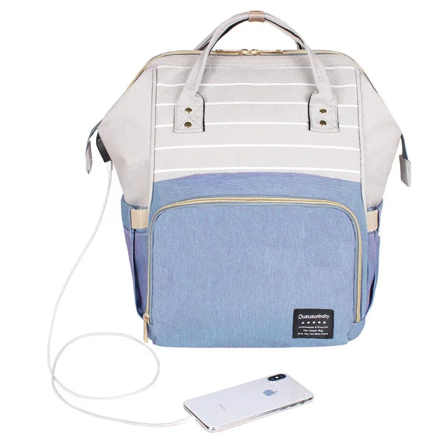 Модный рюкзак для мам и мам, сумка для подгузников, большая вместительность, многофункциональная сумка для мам и малышей, сумка для детских подгузников для путешествий, сумки для ухода за ребенком - Цвет: USB Blue Purple Gray