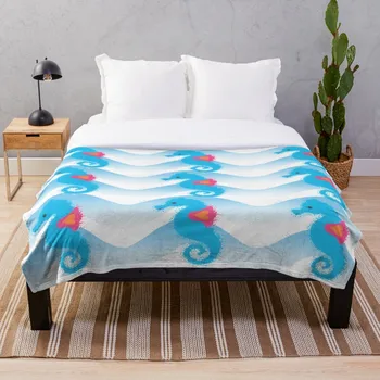 

Seahorses And Blue Waves Pattern Throw Blanket Soft Sherpa Blanket Bed Sheet Single Knee Blanket Office Nap Blanket