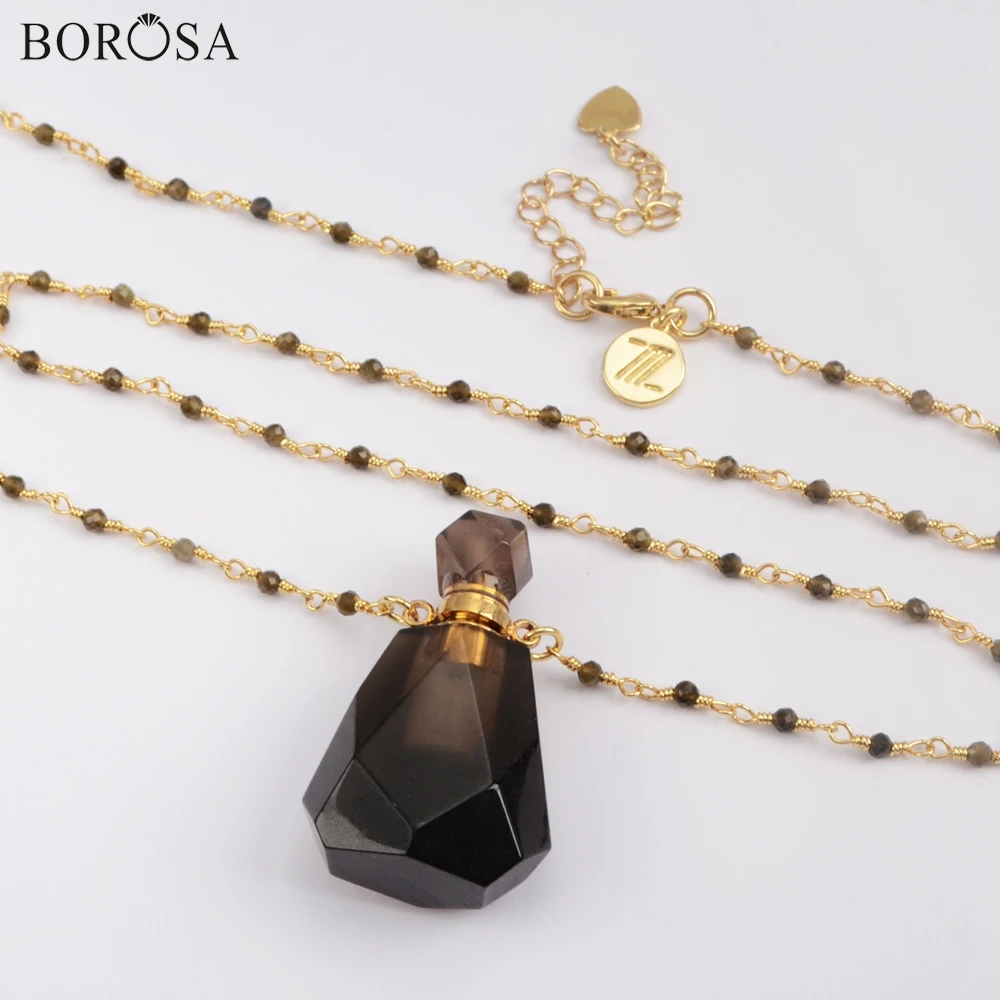 BOROSA Perfume Bottle Natural Multi-Kind Stone White Quartz Amazonite Amethysts 26inch Bead Chains Necklace Jewelry HD0091
