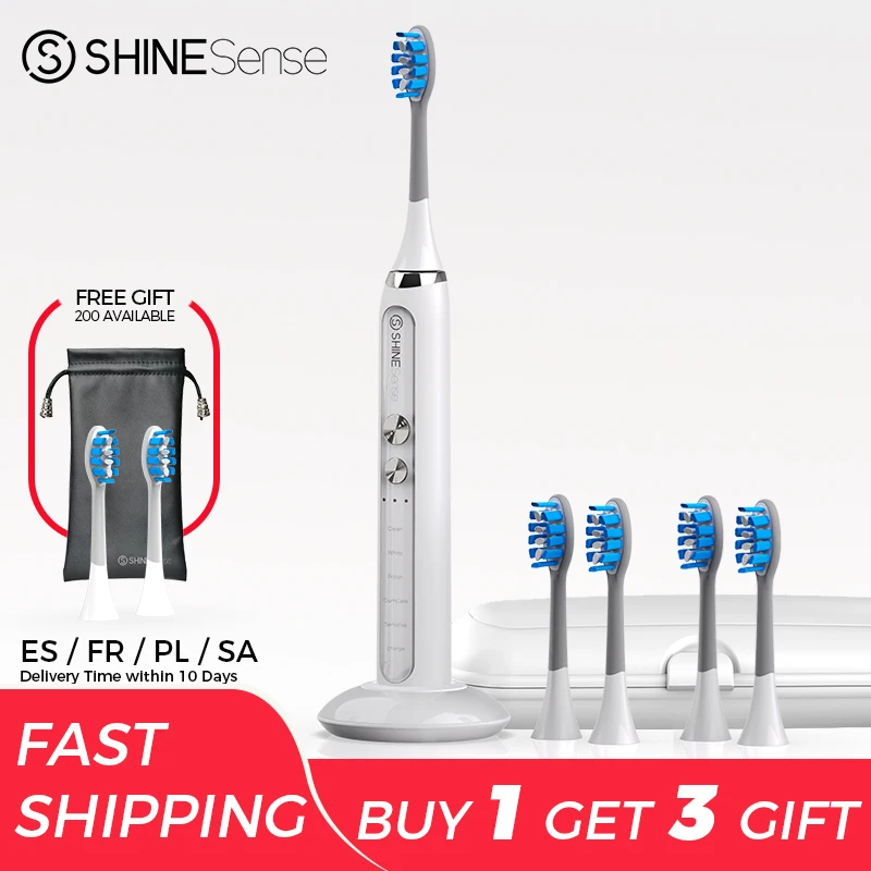 ShineSense STB200 Sonic Electric Toothbrush Ultrasonic Teeth Whitening Automatic Adult Brush Rechargeable with Travel Box Heads
