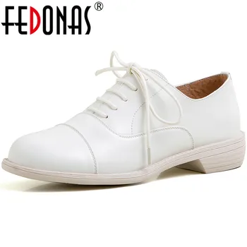 

FEDONASWomen Cow Leather Casual Shoes Basic Shoes Spring Summer Four Season Lace Up Classic Design Vintage Shoes Woman