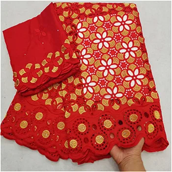 

red and gold swiss voile lace in switzerland dry lace dubai fabric african brocade fabric for party 5+2yards/lot
