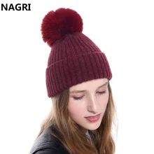Зима, женская вязаная шапка с большими помпонами, шапочки, шерстяная шапка, модная плотная теплая однотонная мягкая эластичная Повседневная дамская шляпа без полей