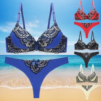 

2020 Bra Brief Set Sexy Thongs Women Bra Set Push Up Lace Underwear Set Intimate Bra Panty Set Plus Size