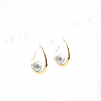 

Korean Non-Mainstream Simple Drop Inlaid Artificial Pearl Hook Normcore Style Elegant Earrings Ear Stud Female