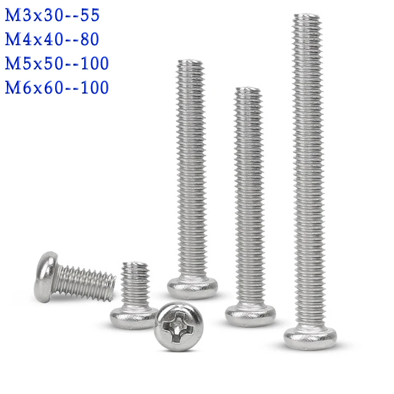 M4 Round Head Phillips Screws 304 Stainless Steel Flat Screw Various Sizes GB818