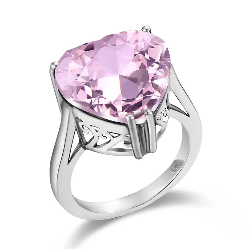 

Real 925 Sterling Silver Rings For Women Heart Pink Crystal Gemstones Casual/Sporty Sytle Fine jewelry 2020 Hot Sale New Trendy