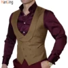 Double-Breasted Burgundy Waistcoat Wedding Men's Suit Vest Shawl Lapel Slim Waistcoat Steampunk 1