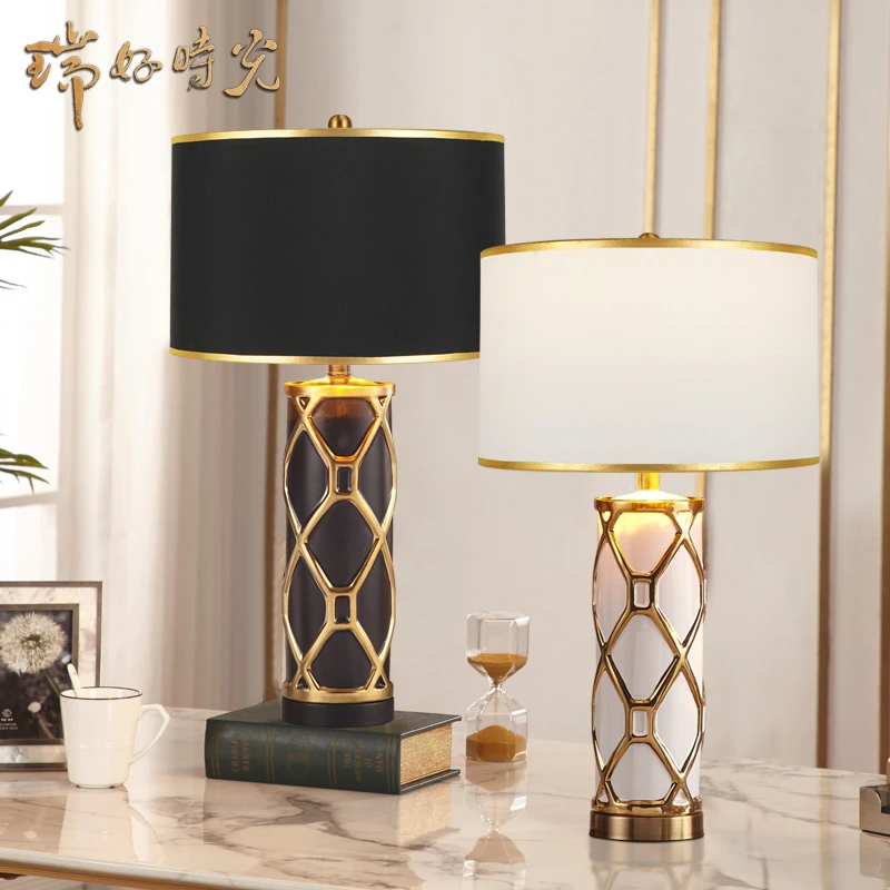 38x70cm Luxury Post Modern Golden And Black Ceremic Table Lamps Bedside Lamp For Bedroom Living