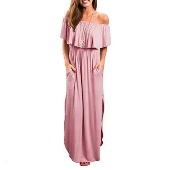 

Leiouna Solid Casual Long Maxi 2020 Fashion Dress Split Color Womens High Waist Asymmetric Beach Party Sundress Pockets Dress