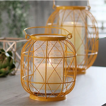 

Nordic Modern Iron Vintage Candle Lantern Romantic Windproof Candle Holder Table Candlestick Home Decoration Wedding Gift X6T