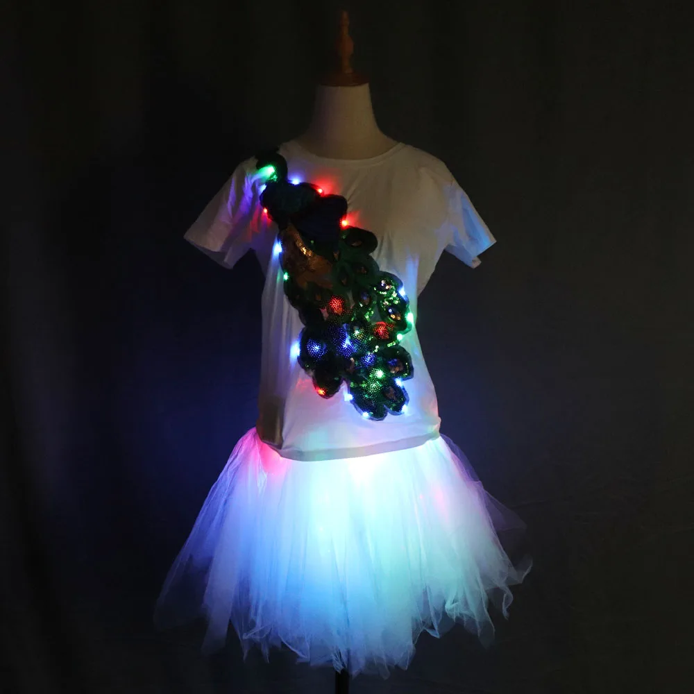 

Fashion Mini LED Skirt Solid Color Neon Light Up Tutu Fancy Stage Dancing Halloween Costume Clubwear Adult Skirts