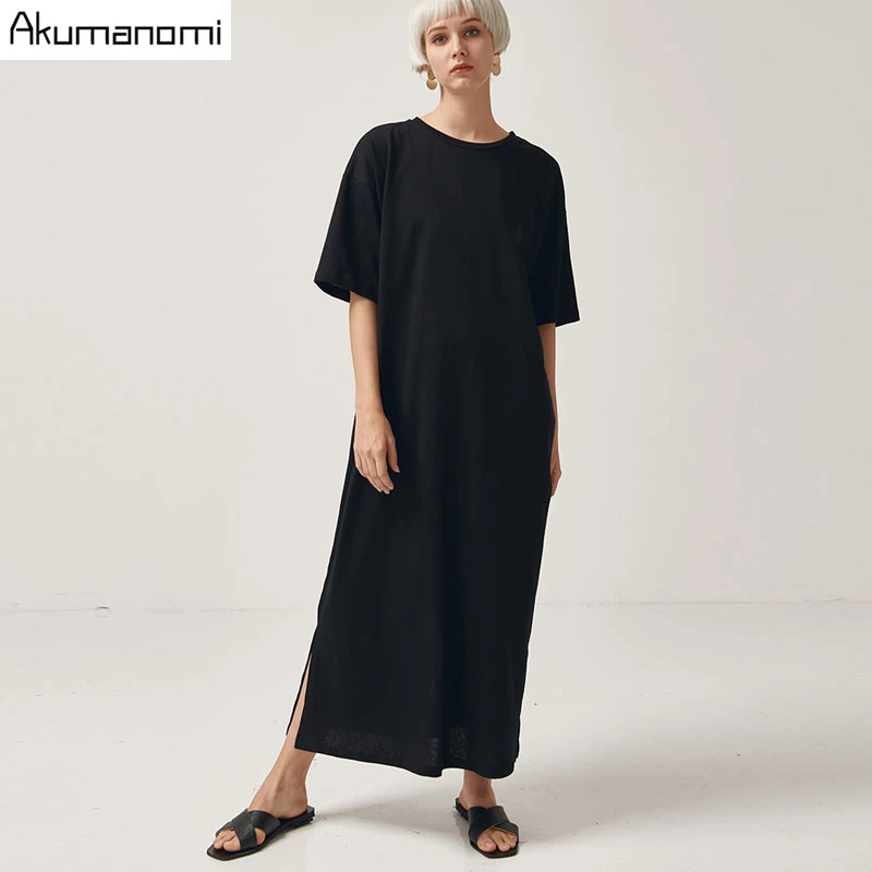 Casual Dress Short-Sleeve Maxi Befree Black Plus-Size Cotton Women Ladies Xxxl 4xl 5xl