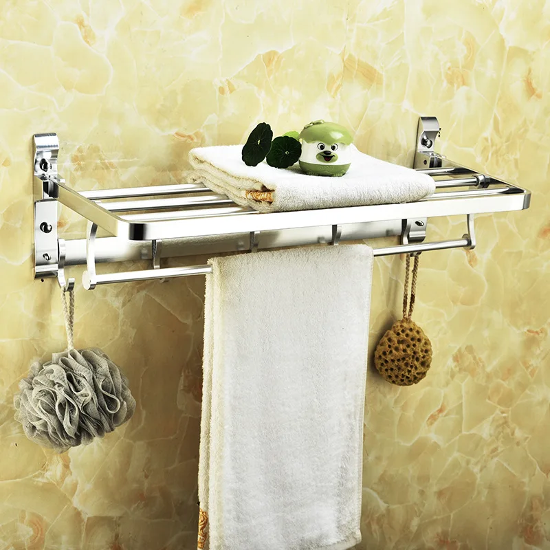 

New Style Solid One-piece Seat Towel Rack Fine Polishing Bright Surface Thick Bathroom Rack Double Layer Folding Towel Rack