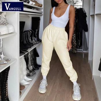 

Vangull Plaid Sweatpants Women Pencil Pants Plus Size Streetwear Checkered High Elastic Waist Trousers Loose Feminine Joggers